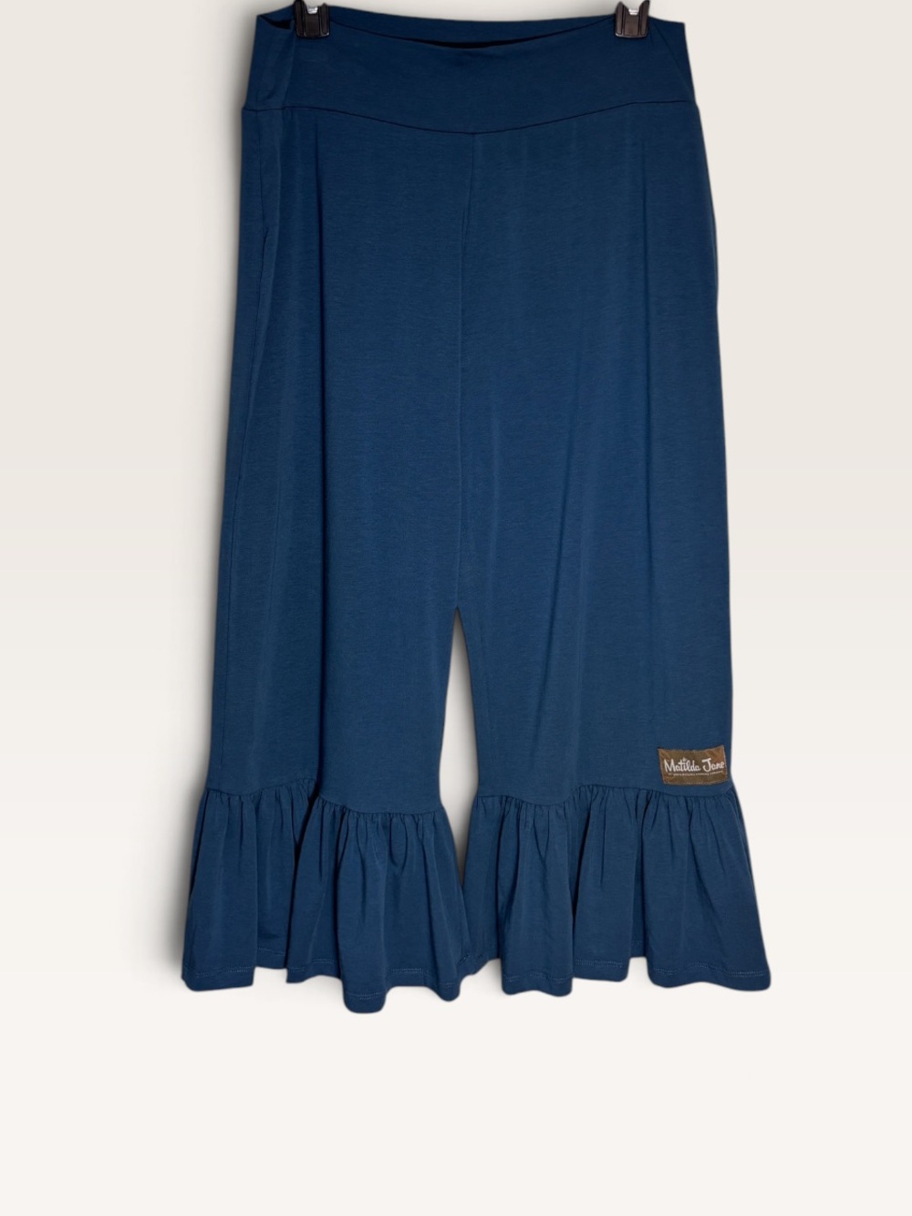 Matilda Jane Big Ruffles Hem Boho Blue Pull On Knit Pants Women’s Size Large L